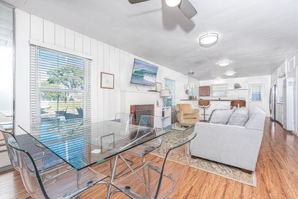 View from front entry door into a bright and sunny great room, just one house from the beach!