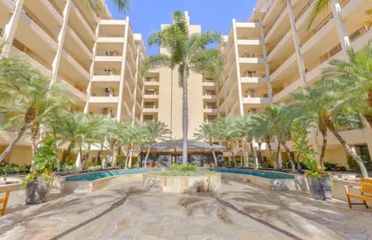 The lush interior courtyard is a welcoming sight to visitors