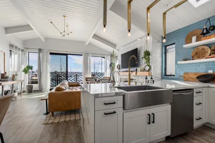 Open-concept kitchen and living space designed for effortless beachside living