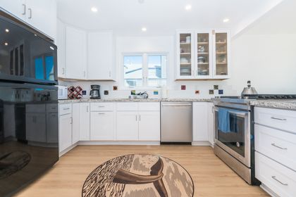 The kitchen comes stocked with dishes, utensils, cookware, bakeware, small appliances, and all large appliances.