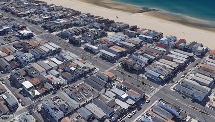 An aerial view of the property, just a short walk to the sand!