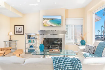 Bright and cheery, the interior is outfitted with beachy details for the perfect coastal getaway.