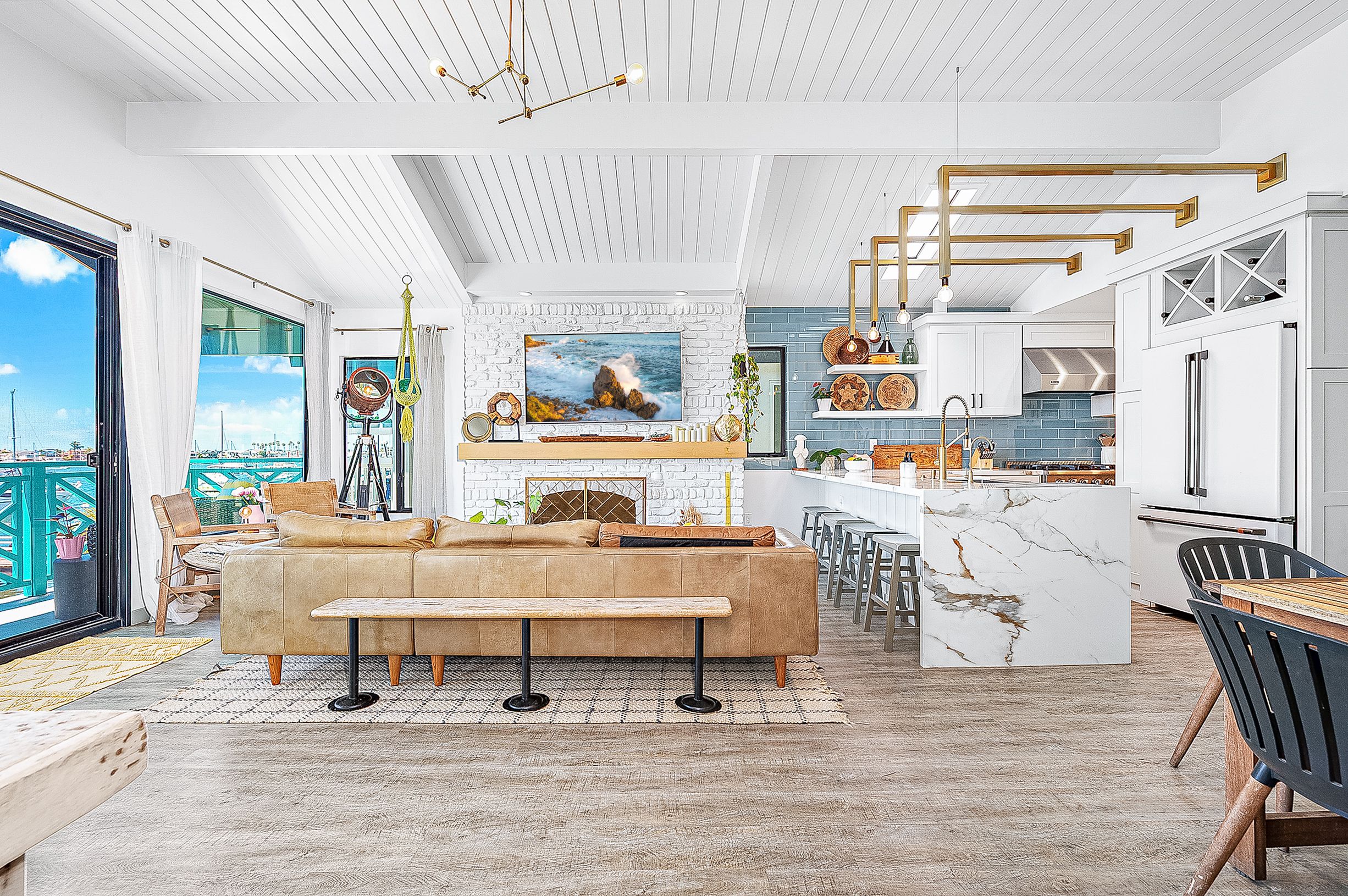 Open-concept kitchen and living space designed for effortless beachside living