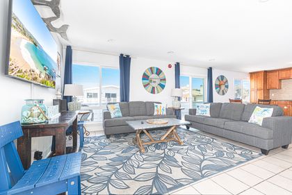 The open floor plan makes for easy group hangouts after a day at the beach.