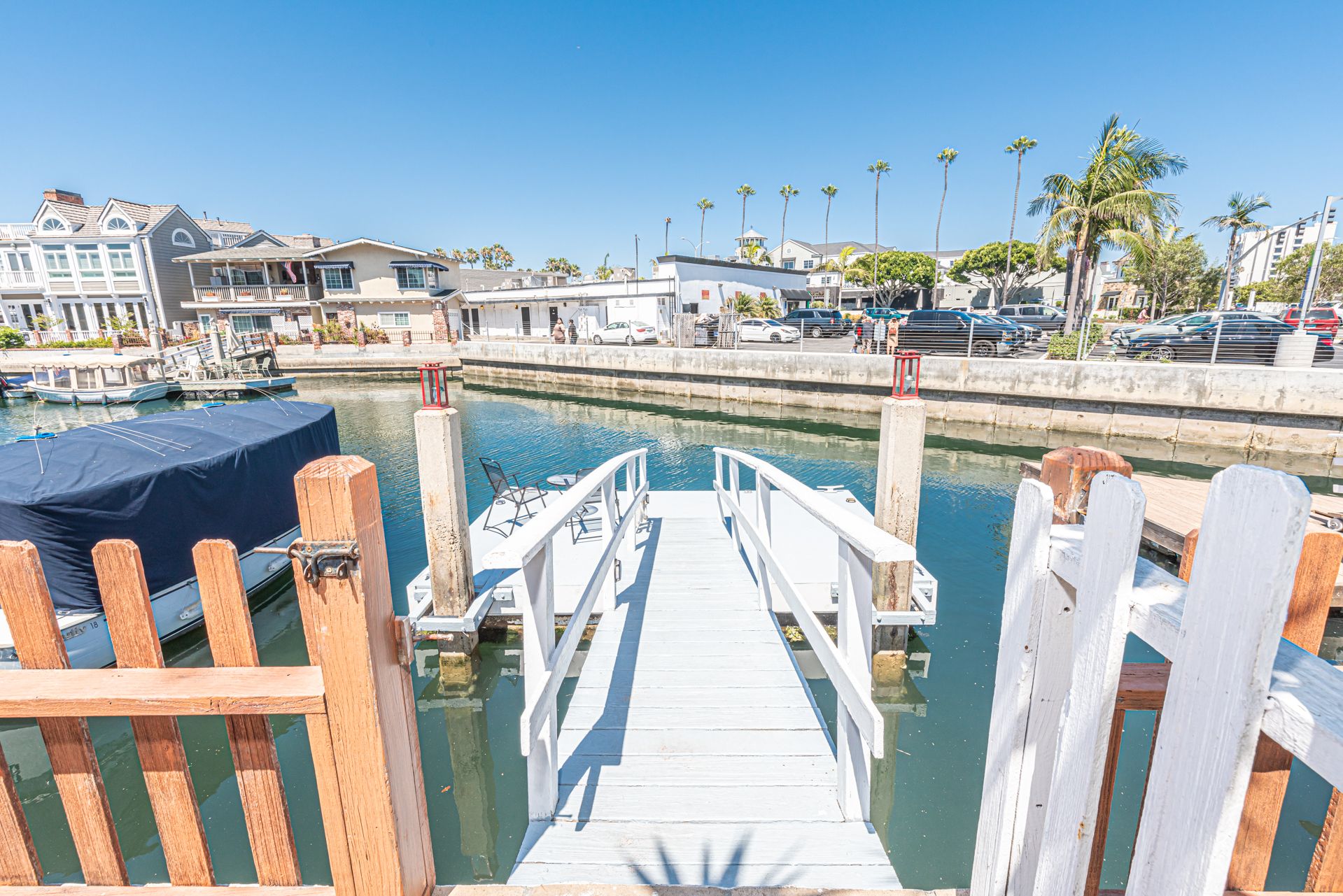 Guests have access to the private dock, which sits on the peaceful waters of the Newport Harbor.