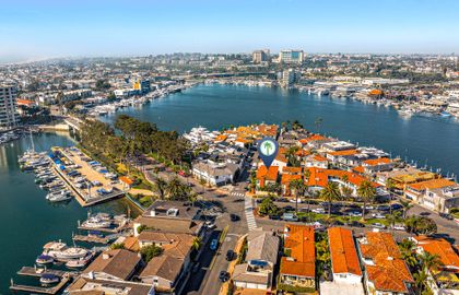 Expansive aerial shot capturing the beauty of Lido Island, highlighting the property’s incredible proximity to the water