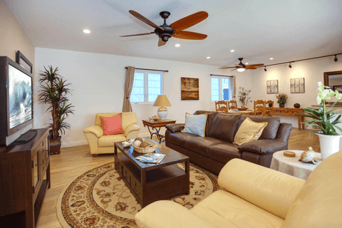 Every detail has been nicely appointed, with granite countertops, woodplank flooring, and comfortable furnishings.